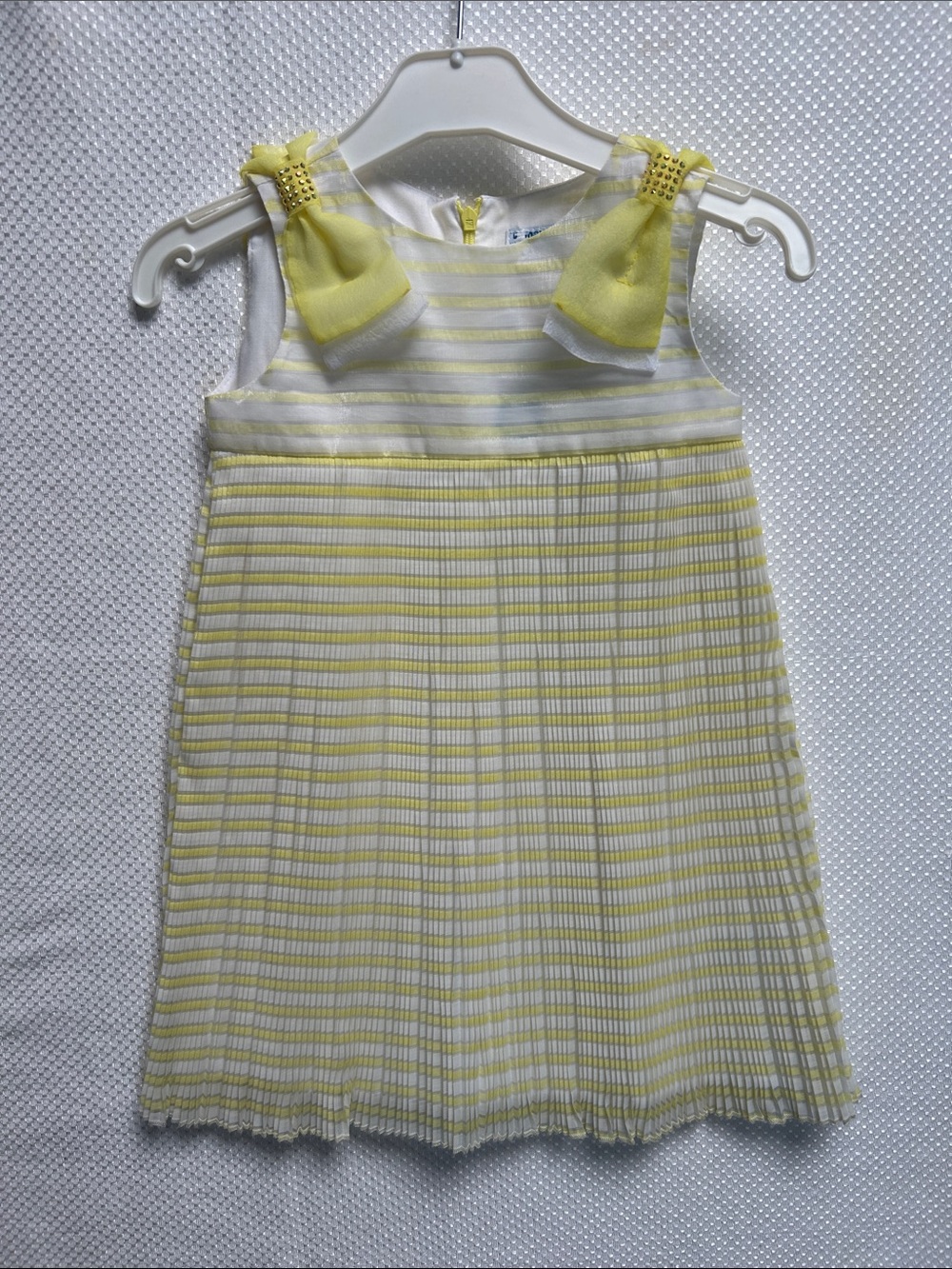 Mayoral Yellow and White Sleeveless Striped Pleated Dress. NWT! Various sizes